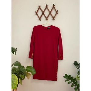 Vintage Ellen Tracy Red Sheath Dress with Gold Button Details